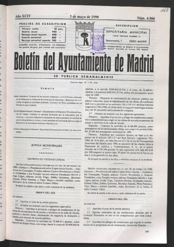 Miniatura de Boletín del Ayuntamiento de Madrid del 3 de mayo de 1990