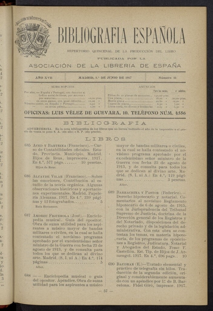 Miniatura de Bibliografía Española del 1 de junio de 1917