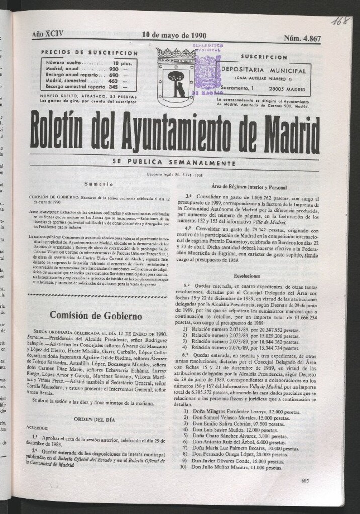 Miniatura de Boletín del Ayuntamiento de Madrid del 10 de mayo de 1990