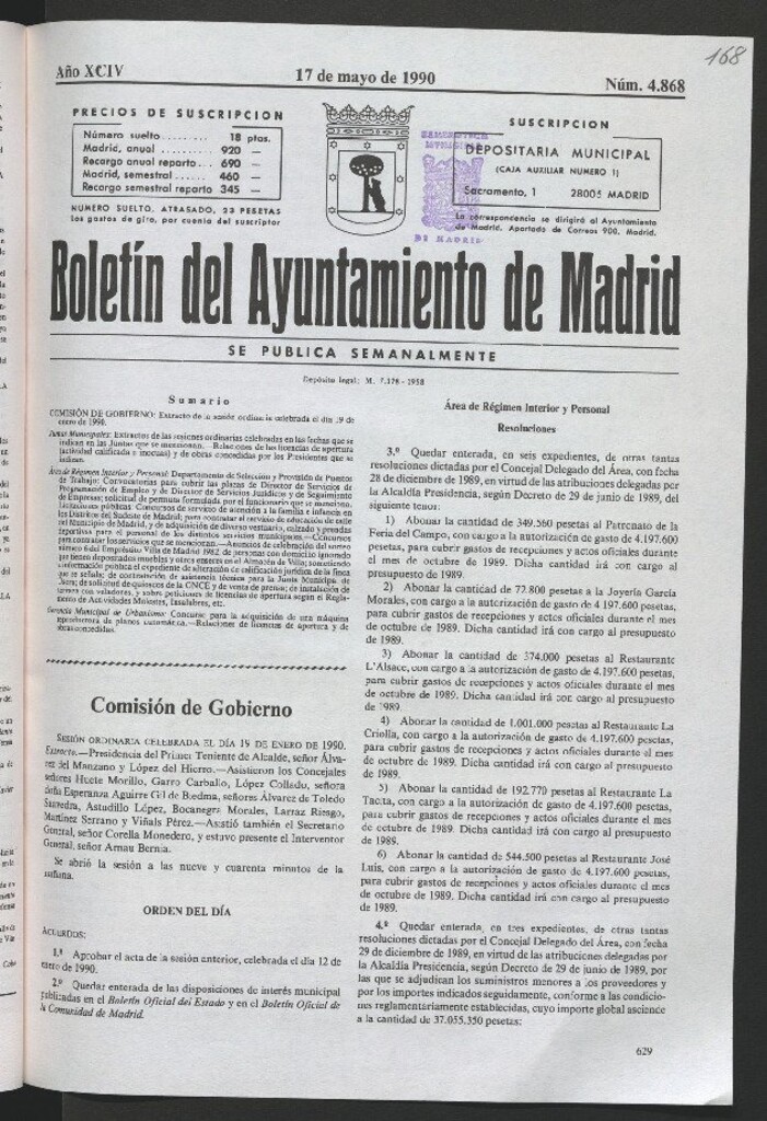 Miniatura de Boletín del Ayuntamiento de Madrid del 17 de mayo de 1990