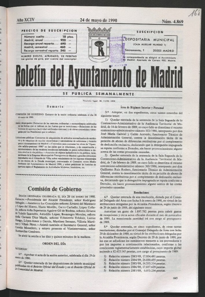 Miniatura de Boletín del Ayuntamiento de Madrid del 24 de mayo de 1990