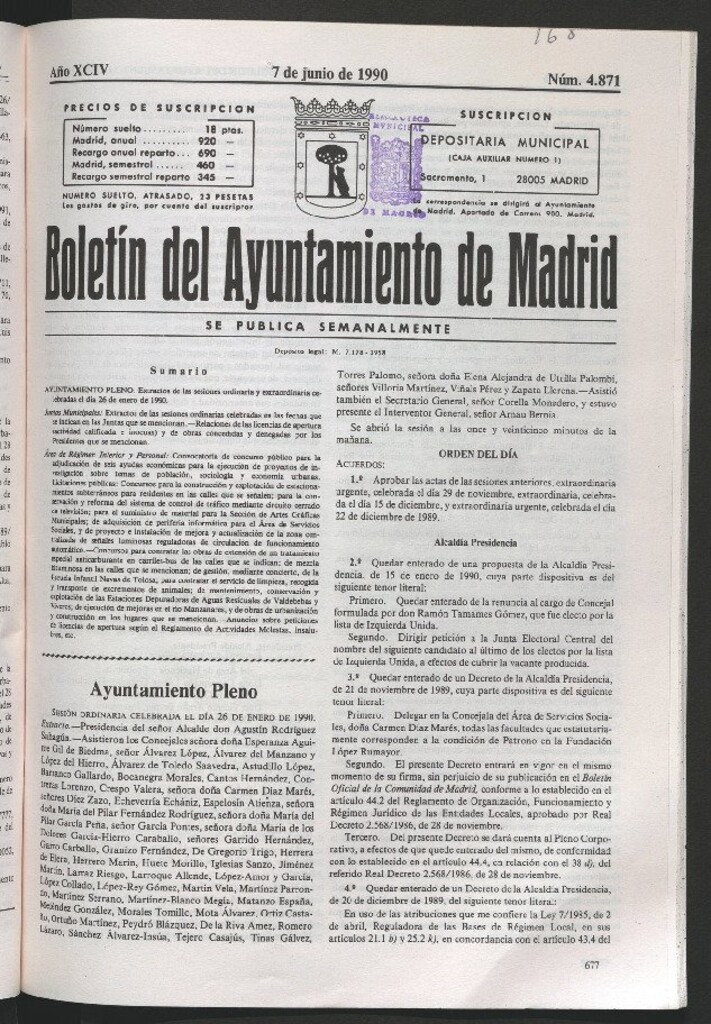 Miniatura de Boletín del Ayuntamiento de Madrid del 7 de junio de 1990