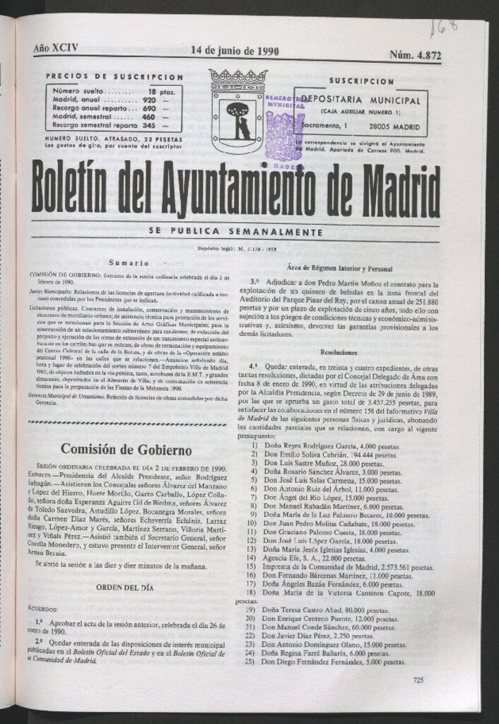 Miniatura de Boletín del Ayuntamiento de Madrid del 14 de junio de 1990