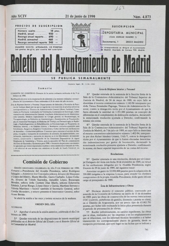 Miniatura de Boletín del Ayuntamiento de Madrid del 21 de junio de 1990