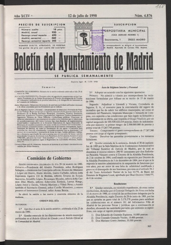 Miniatura de Boletín del Ayuntamiento de Madrid del 12 de julio de 1990