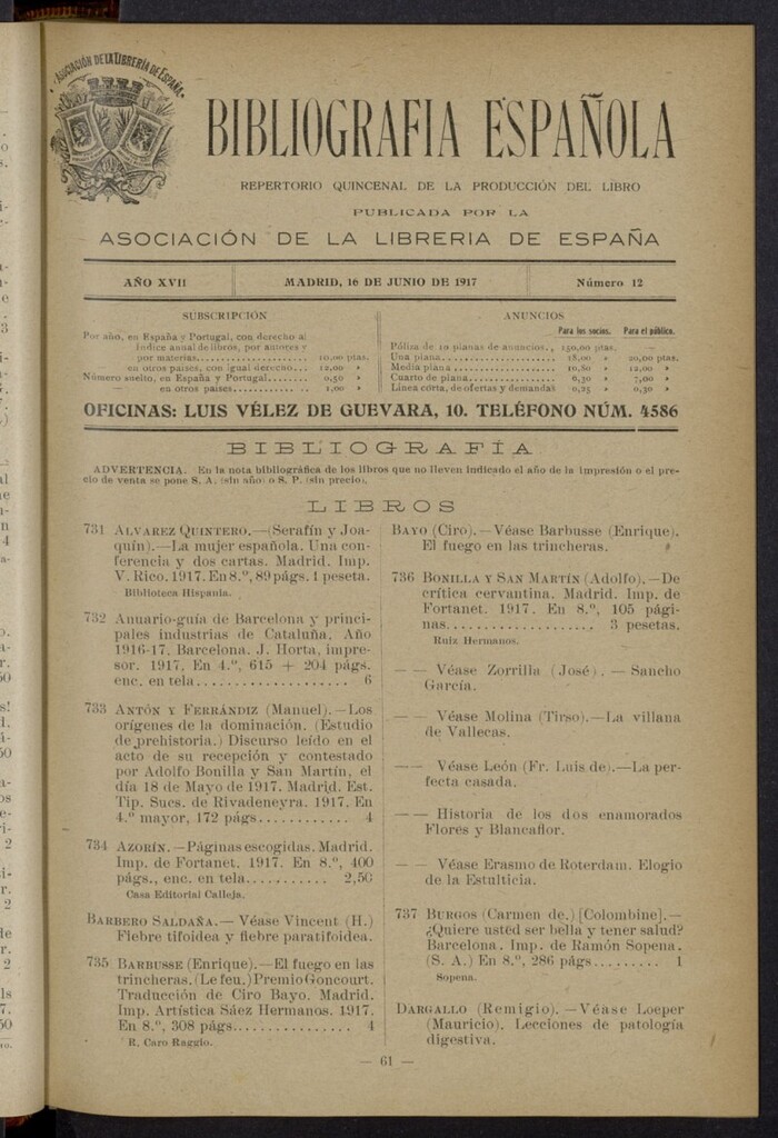 Miniatura de Bibliografía Española del 16 de junio de 1917