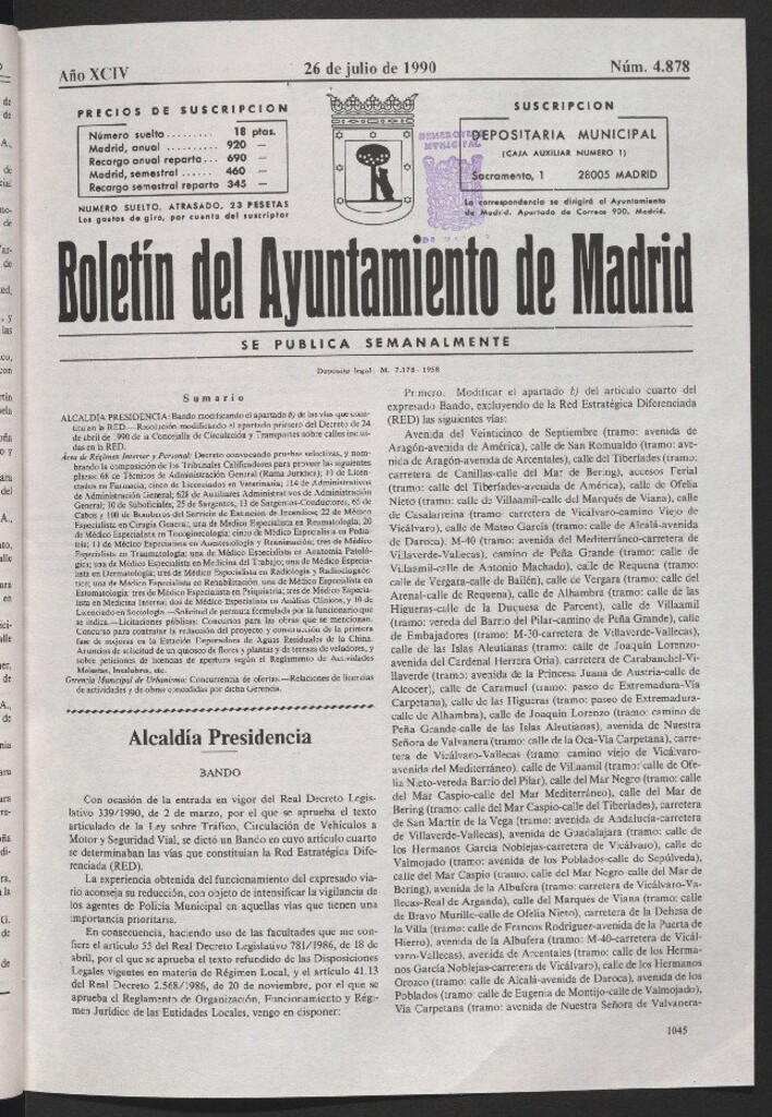 Miniatura de Boletín del Ayuntamiento de Madrid del 26 de julio de 1990
