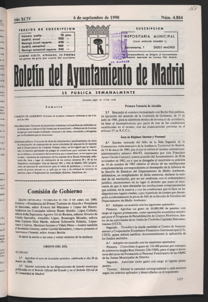 Miniatura de Boletín del Ayuntamiento de Madrid del 6 de septiembre de 1990