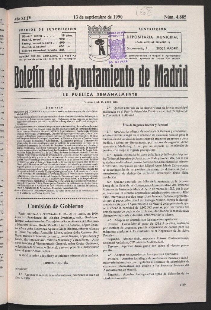 Miniatura de Boletín del Ayuntamiento de Madrid del 13 de septiembre de 1990