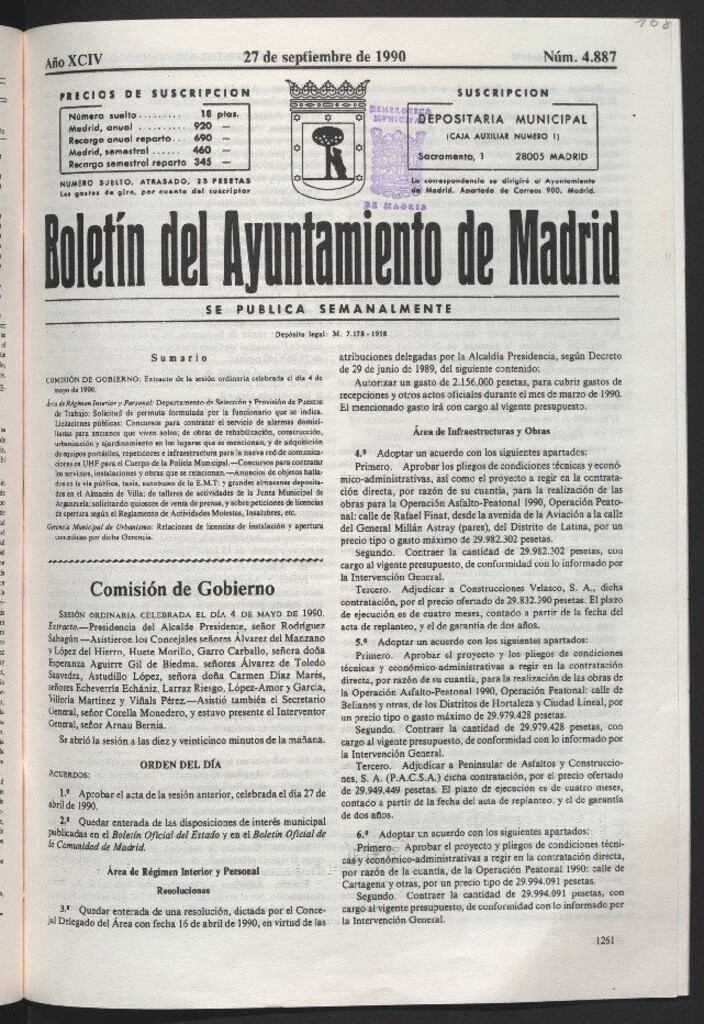 Miniatura de Boletín del Ayuntamiento de Madrid del 27 de septiembre de 1990