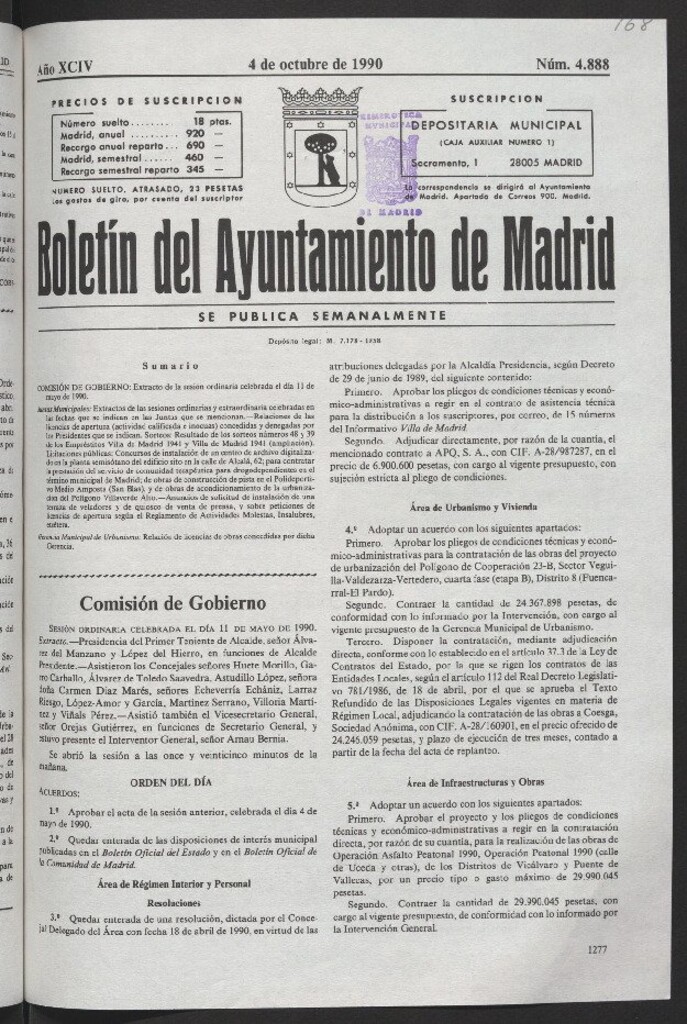 Miniatura de Boletín del Ayuntamiento de Madrid del 4 de octubre de 1990