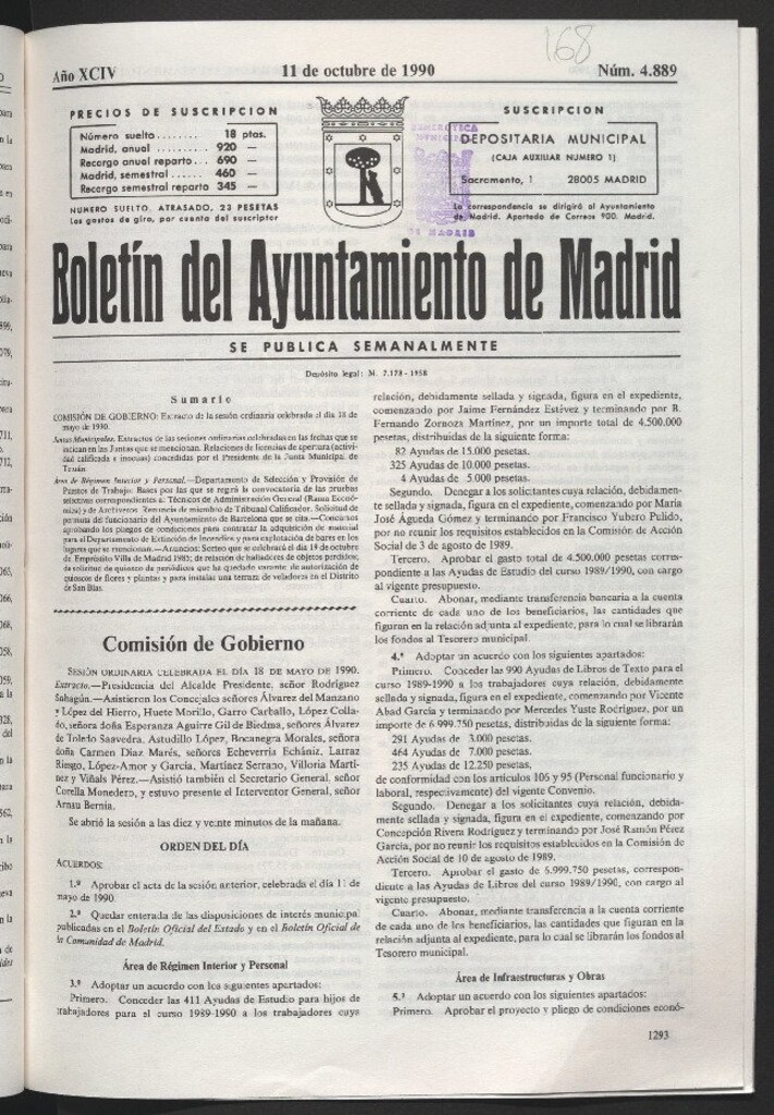 Miniatura de Boletín del Ayuntamiento de Madrid del 11 de octubre de 1990
