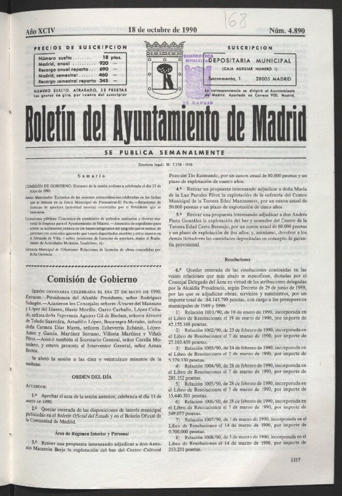 Miniatura de Boletín del Ayuntamiento de Madrid del 18 de octubre de 1990