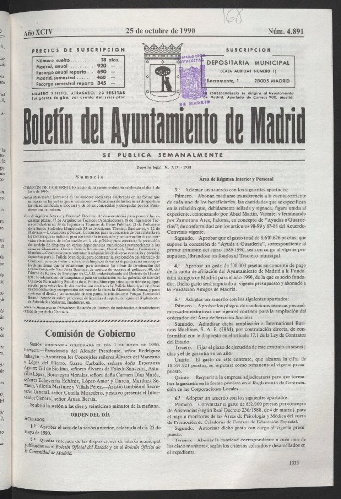 Miniatura de Boletín del Ayuntamiento de Madrid del 25 de octubre de 1990