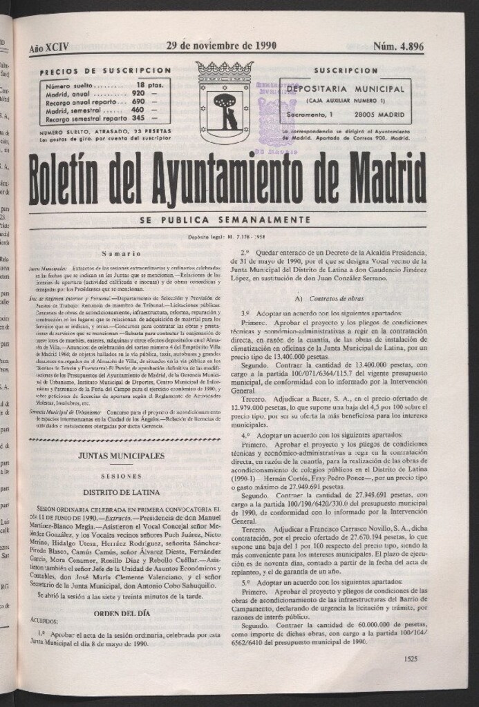 Miniatura de Boletín del Ayuntamiento de Madrid del 29 de noviembre de 1990