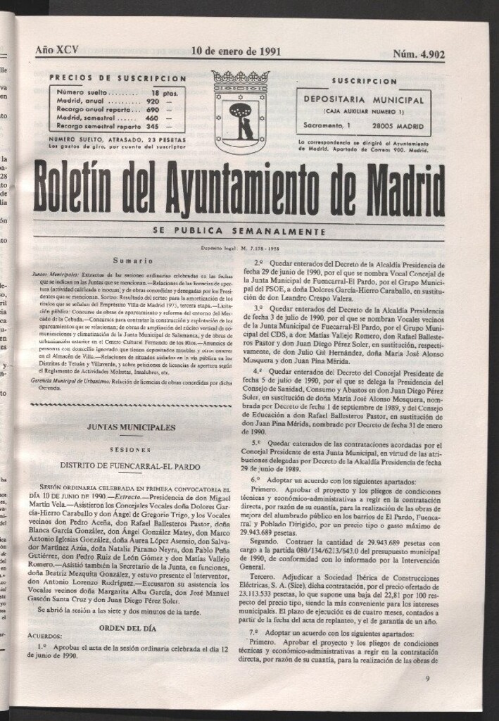 Miniatura de Boletín del Ayuntamiento de Madrid del 10 de enero de 1991