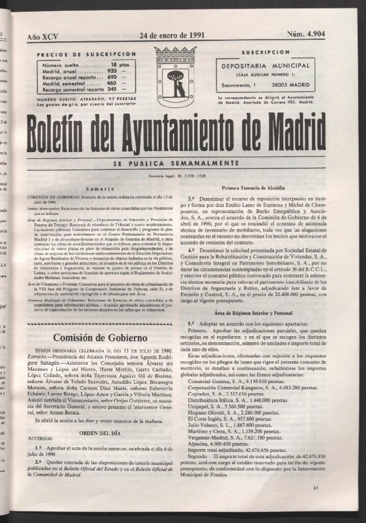 Miniatura de Boletín del Ayuntamiento de Madrid del 24 de enero de 1991