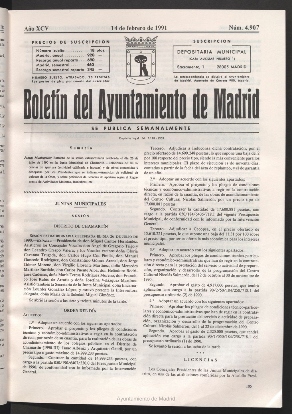 Miniatura de Boletín del Ayuntamiento de Madrid del 14 de febrero de 1991