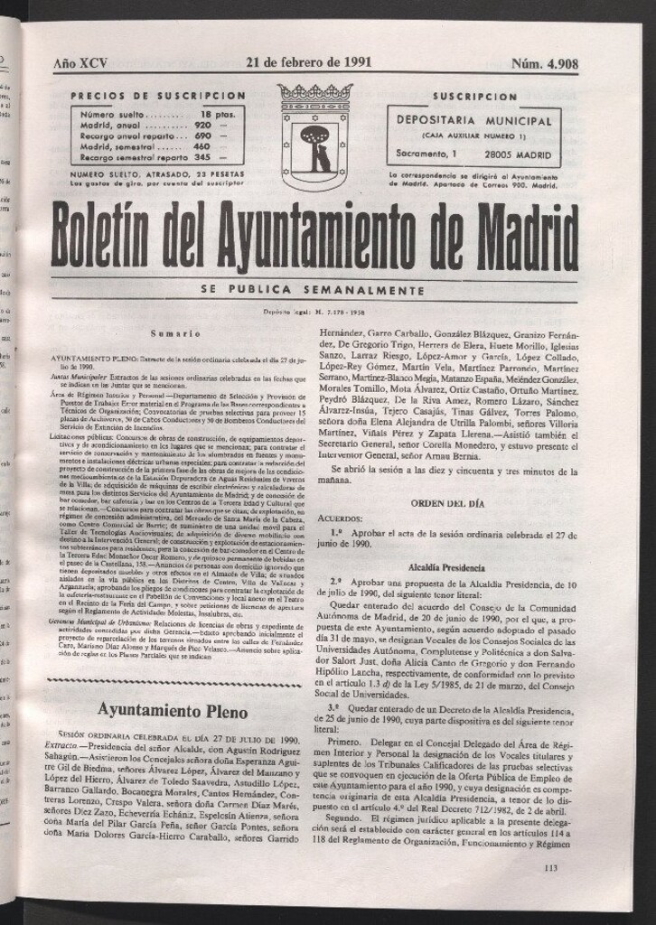 Miniatura de Boletín del Ayuntamiento de Madrid del 21 de febrero de 1991