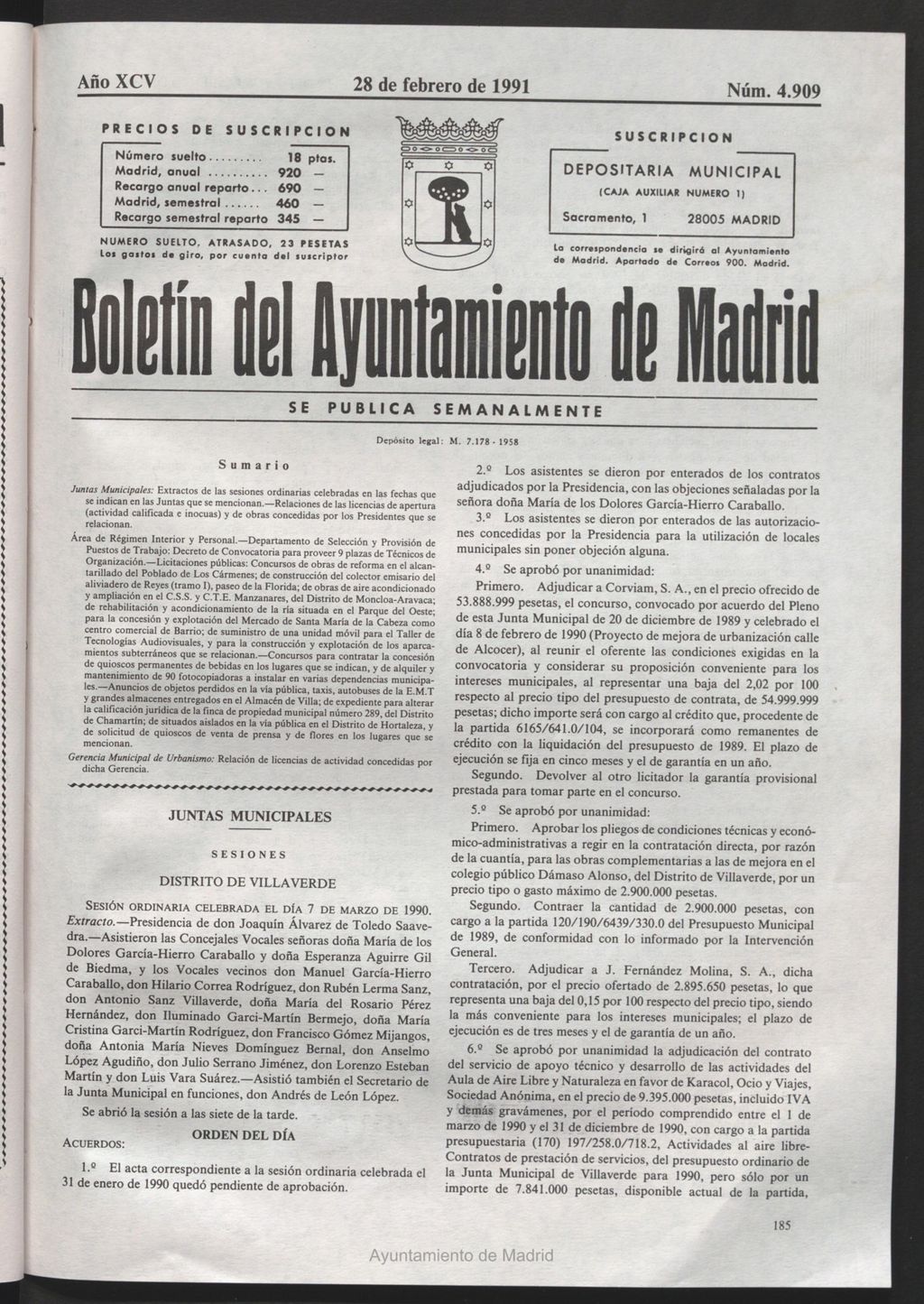 Miniatura de Boletín del Ayuntamiento de Madrid del 28 de febrero de 1991