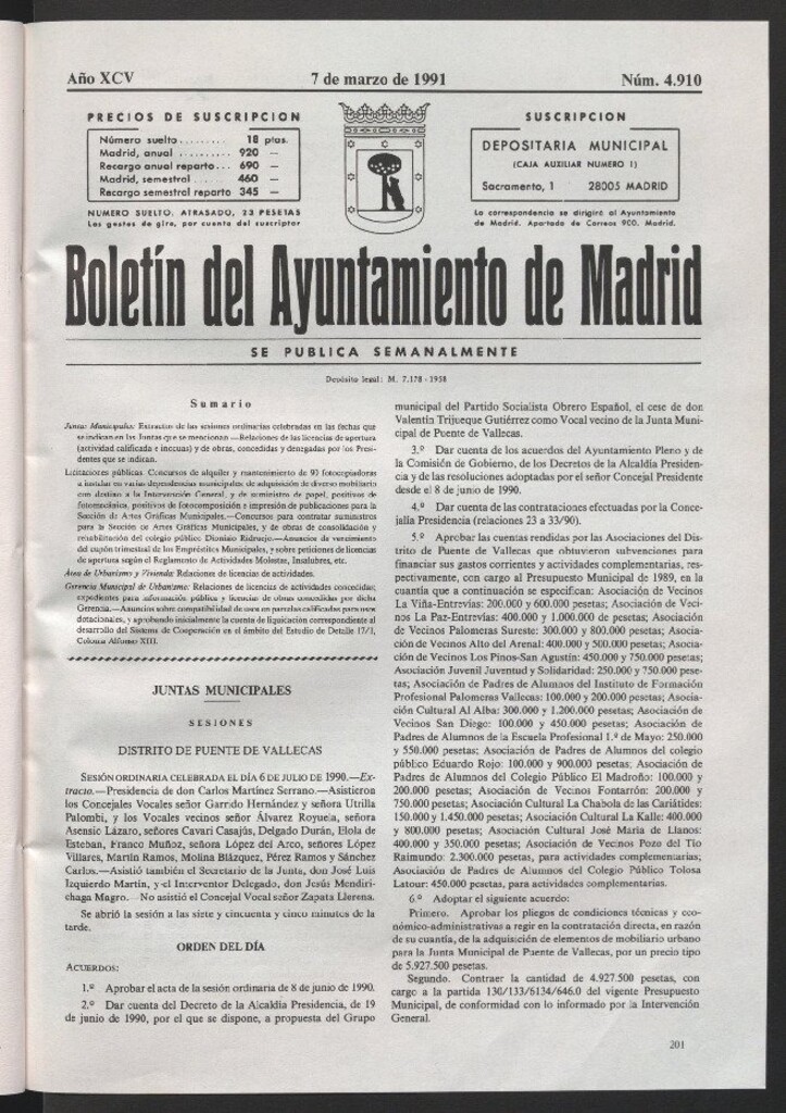 Miniatura de Boletín del Ayuntamiento de Madrid del 7 de marzo de 1991