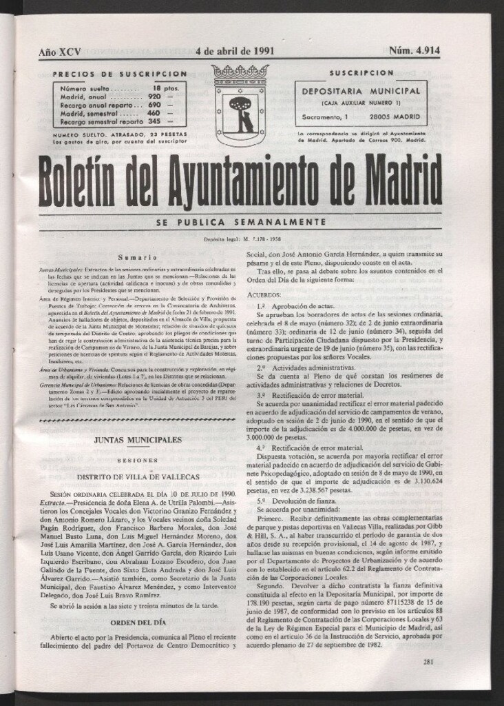 Miniatura de Boletín del Ayuntamiento de Madrid del 4 de abril de 1991