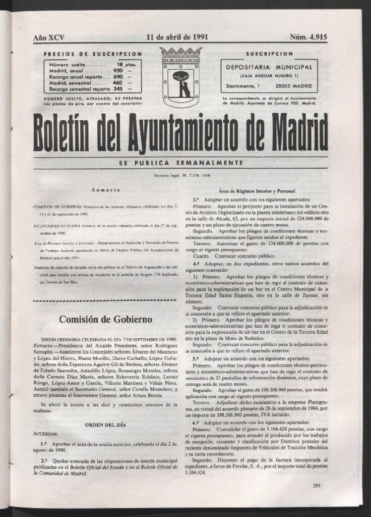 Miniatura de Boletín del Ayuntamiento de Madrid del 11 de abril de 1991