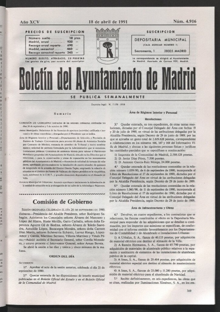 Miniatura de Boletín del Ayuntamiento de Madrid del 18 de abril de 1991