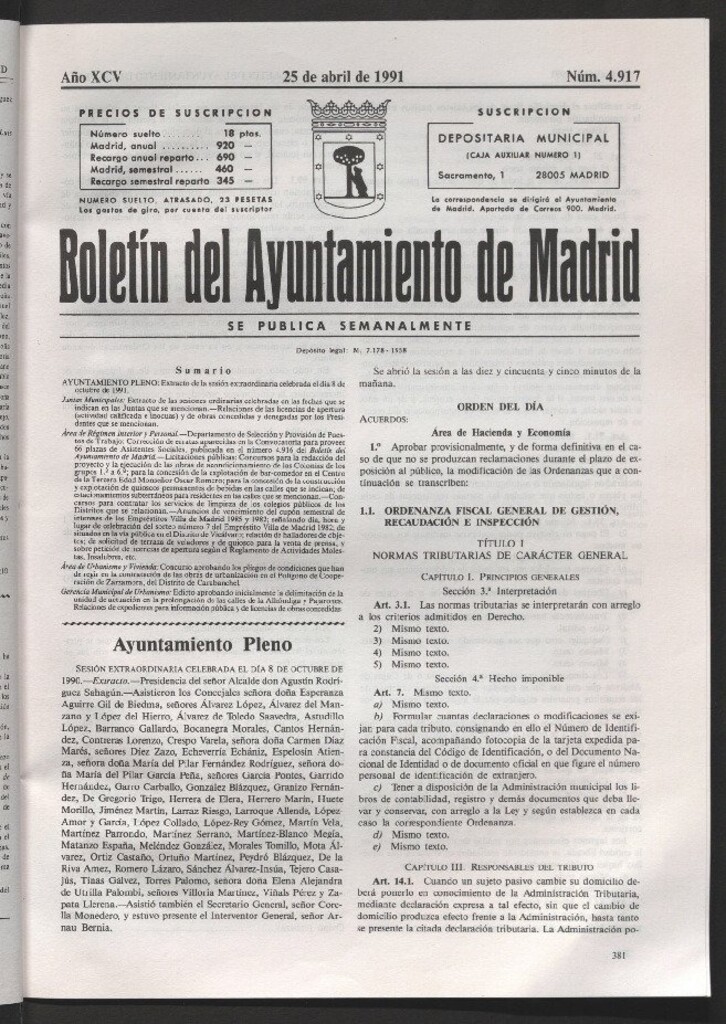 Miniatura de Boletín del Ayuntamiento de Madrid del 25 de abril de 1991