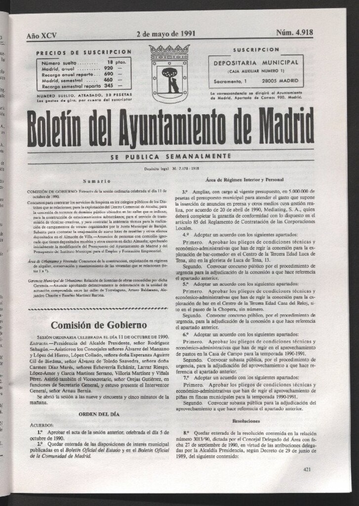 Miniatura de Boletín del Ayuntamiento de Madrid del 2 de mayo de 1991