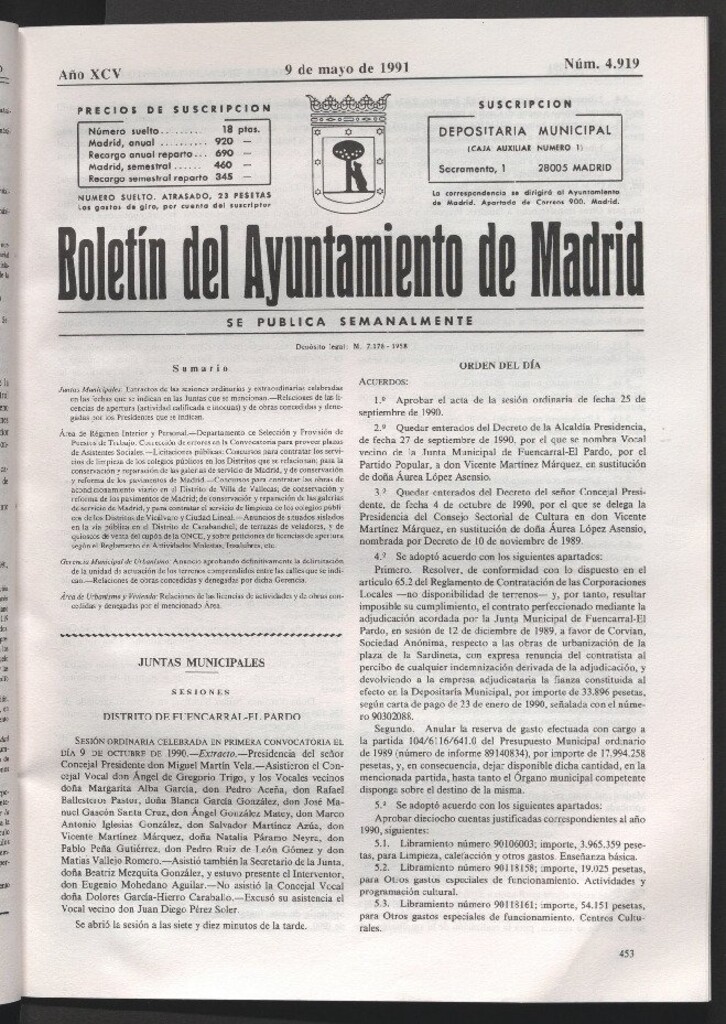 Miniatura de Boletín del Ayuntamiento de Madrid del 9 de mayo de 1991