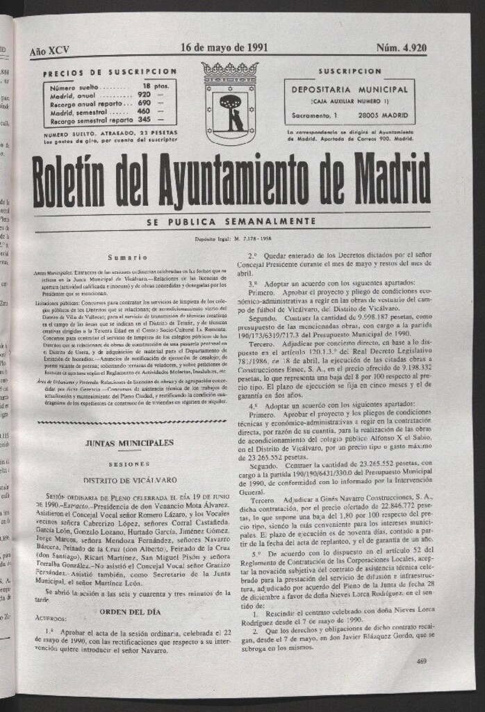 Miniatura de Boletín del Ayuntamiento de Madrid del 16 de mayo de 1991