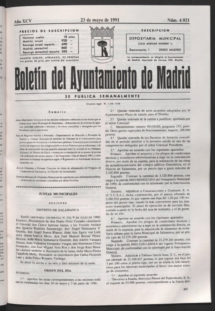 Miniatura de Boletín del Ayuntamiento de Madrid del 23 de mayo de 1991