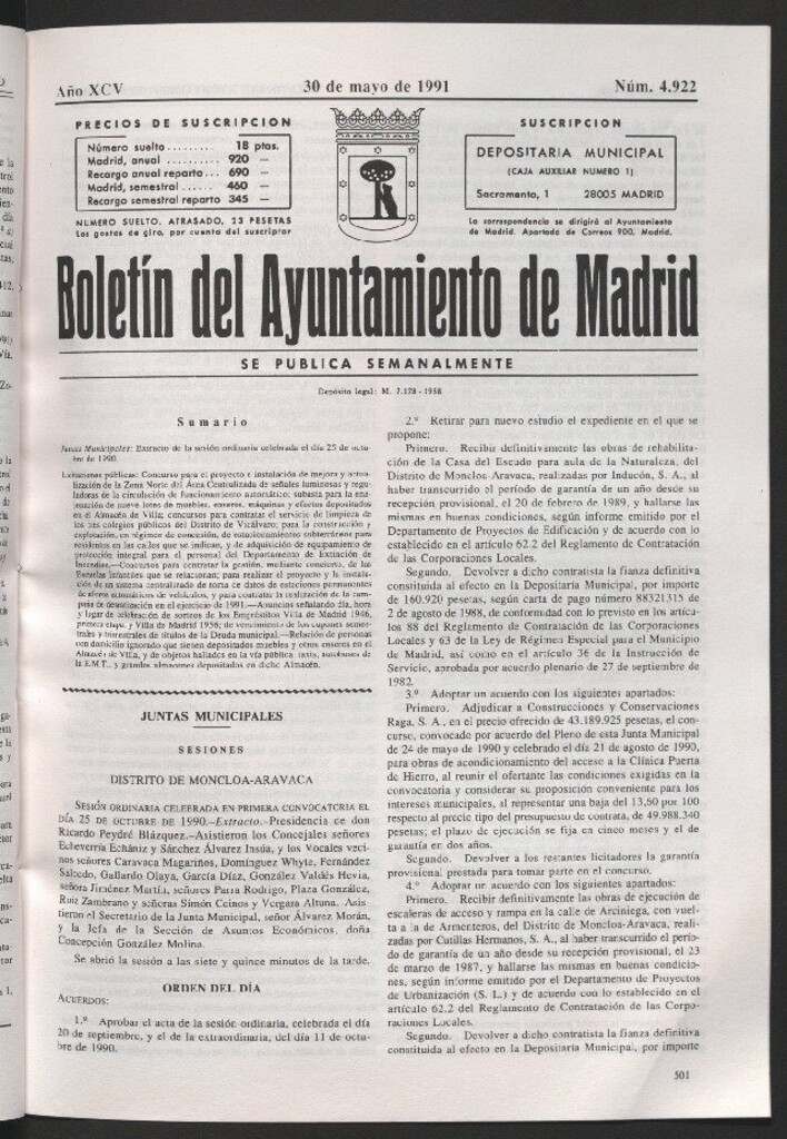 Miniatura de Boletín del Ayuntamiento de Madrid del 30 de mayo de 1991