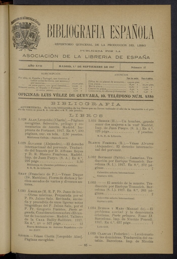 Miniatura de Bibliografía Española del 1 de septiembre de 1917