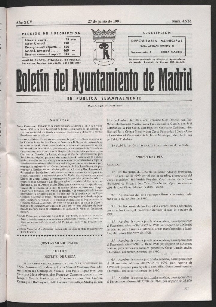 Miniatura de Boletín del Ayuntamiento de Madrid del 27 de junio de 1991