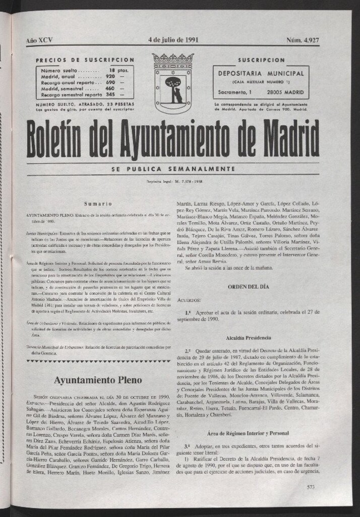 Miniatura de Boletín del Ayuntamiento de Madrid del 4 de julio de 1991