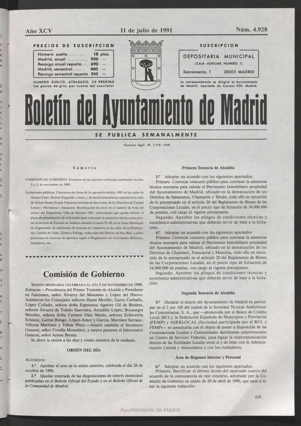 Miniatura de Boletín del Ayuntamiento de Madrid del 11 de julio de 1991