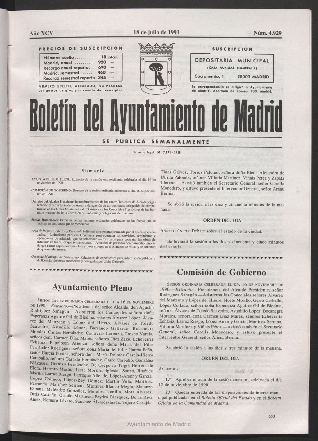 Miniatura de Boletín del Ayuntamiento de Madrid del 18 de julio de 1991