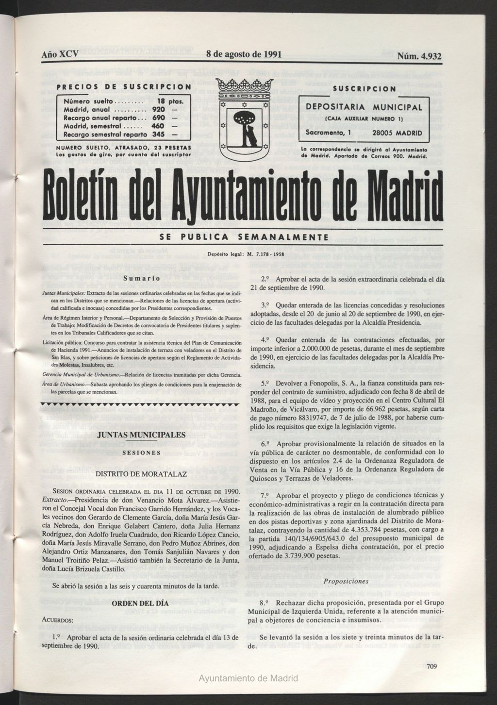 Miniatura de Boletín del Ayuntamiento de Madrid del 8 de agosto de 1991