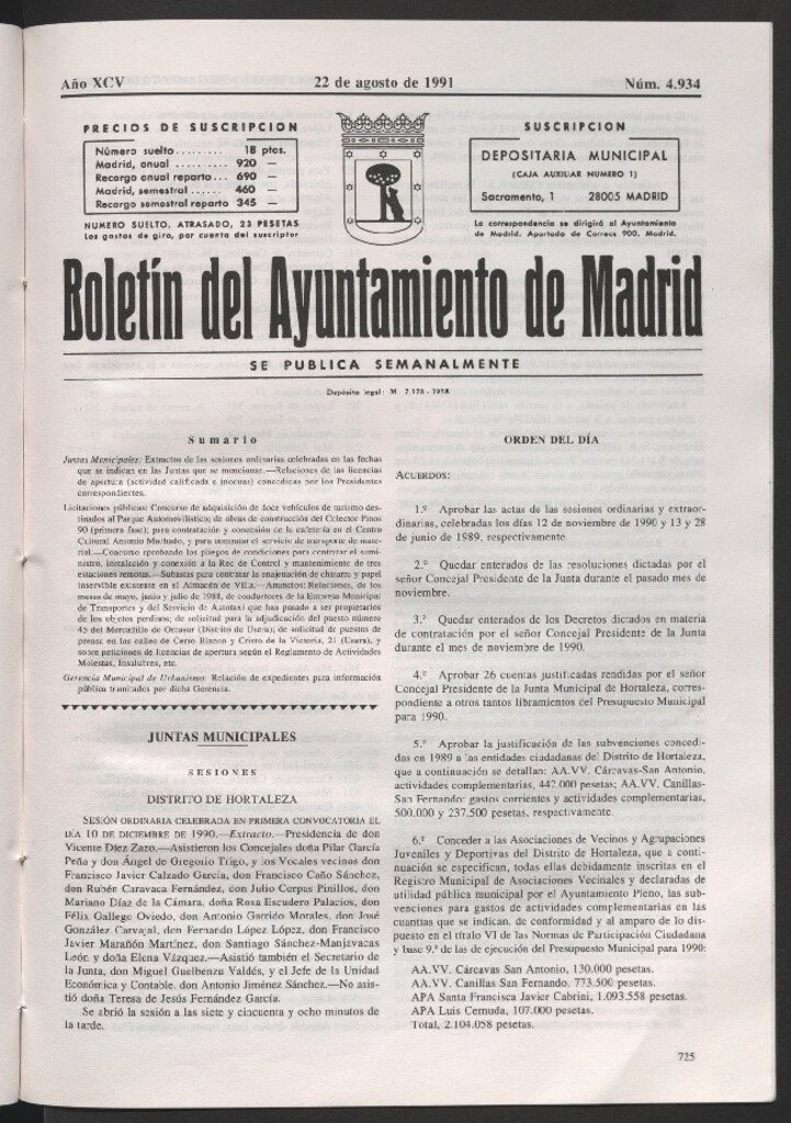 Miniatura de Boletín del Ayuntamiento de Madrid del 22 de agosto de 1991