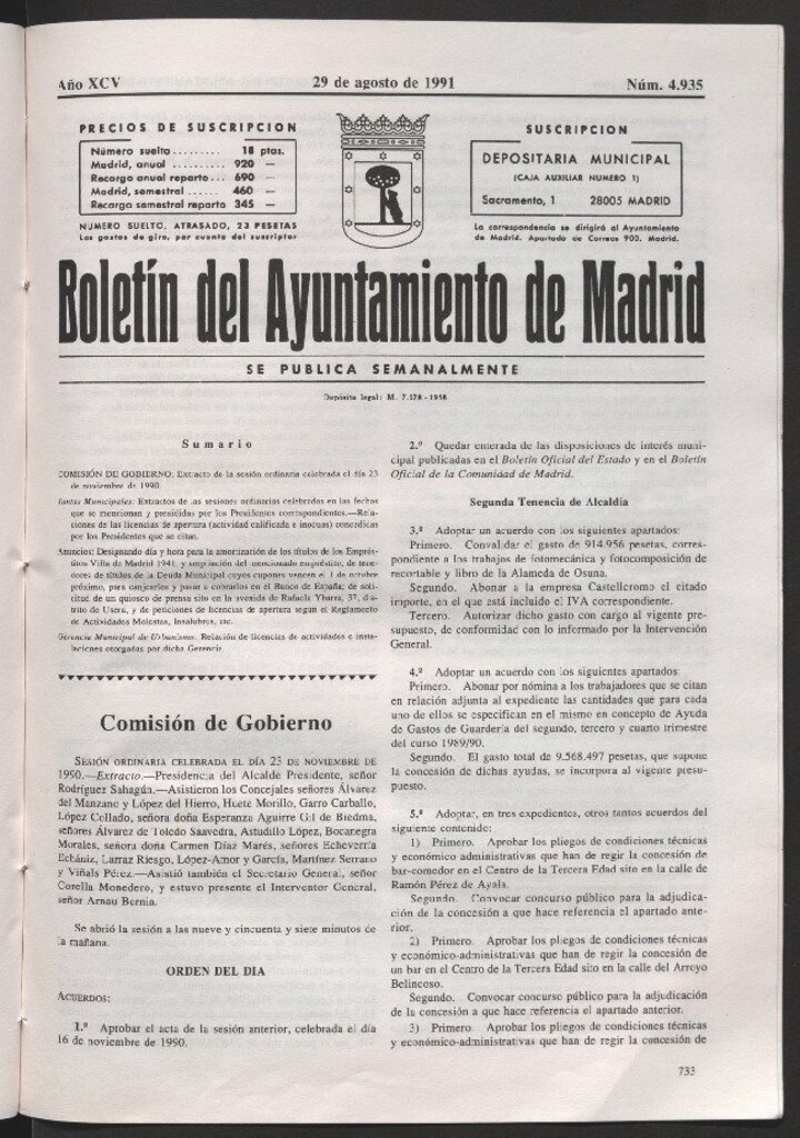Miniatura de Boletín del Ayuntamiento de Madrid del 29 de agosto de 1991
