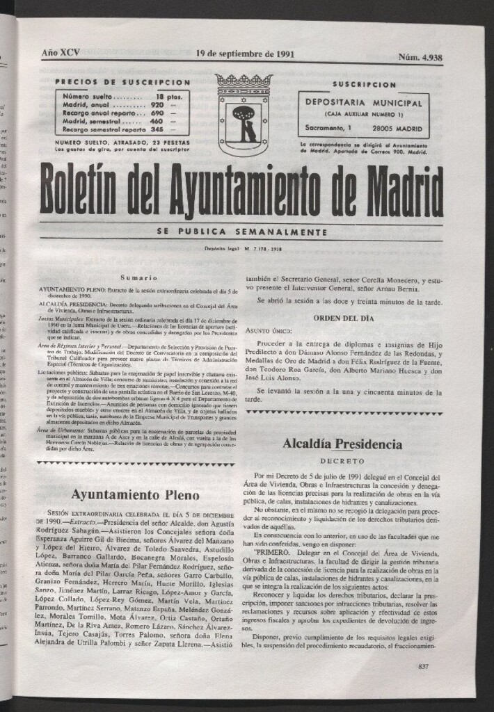 Miniatura de Boletín del Ayuntamiento de Madrid del 19 de septiembre de 1991