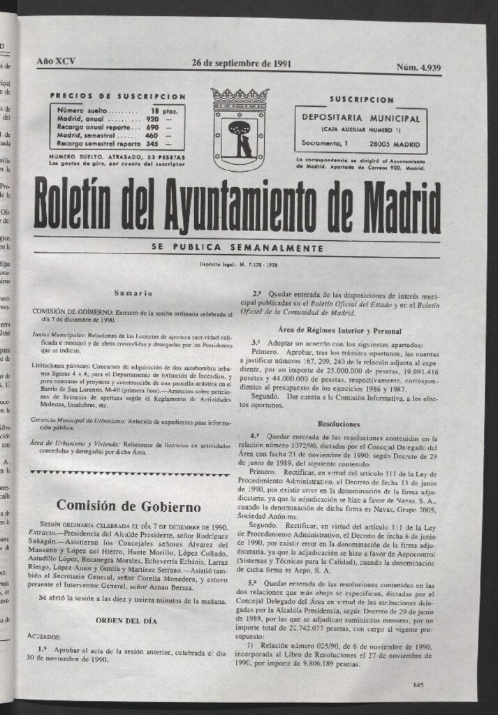 Miniatura de Boletín del Ayuntamiento de Madrid del 26 de septiembre de 1991