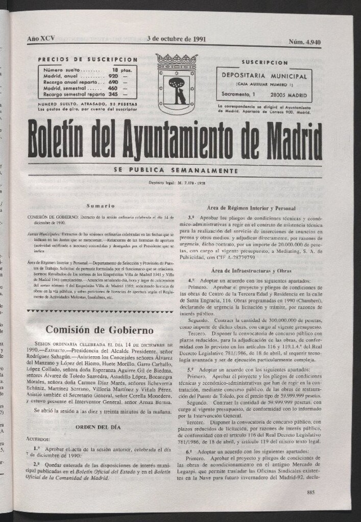Miniatura de Boletín del Ayuntamiento de Madrid del 3 de octubre de 1991