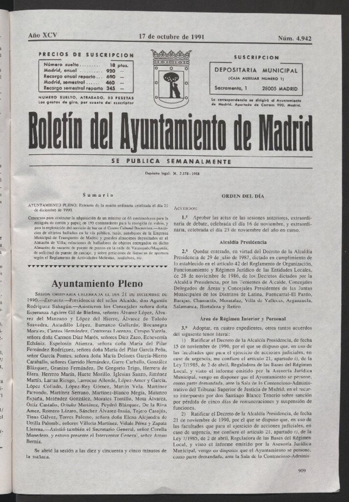 Miniatura de Boletín del Ayuntamiento de Madrid del 17 de octubre de 1991