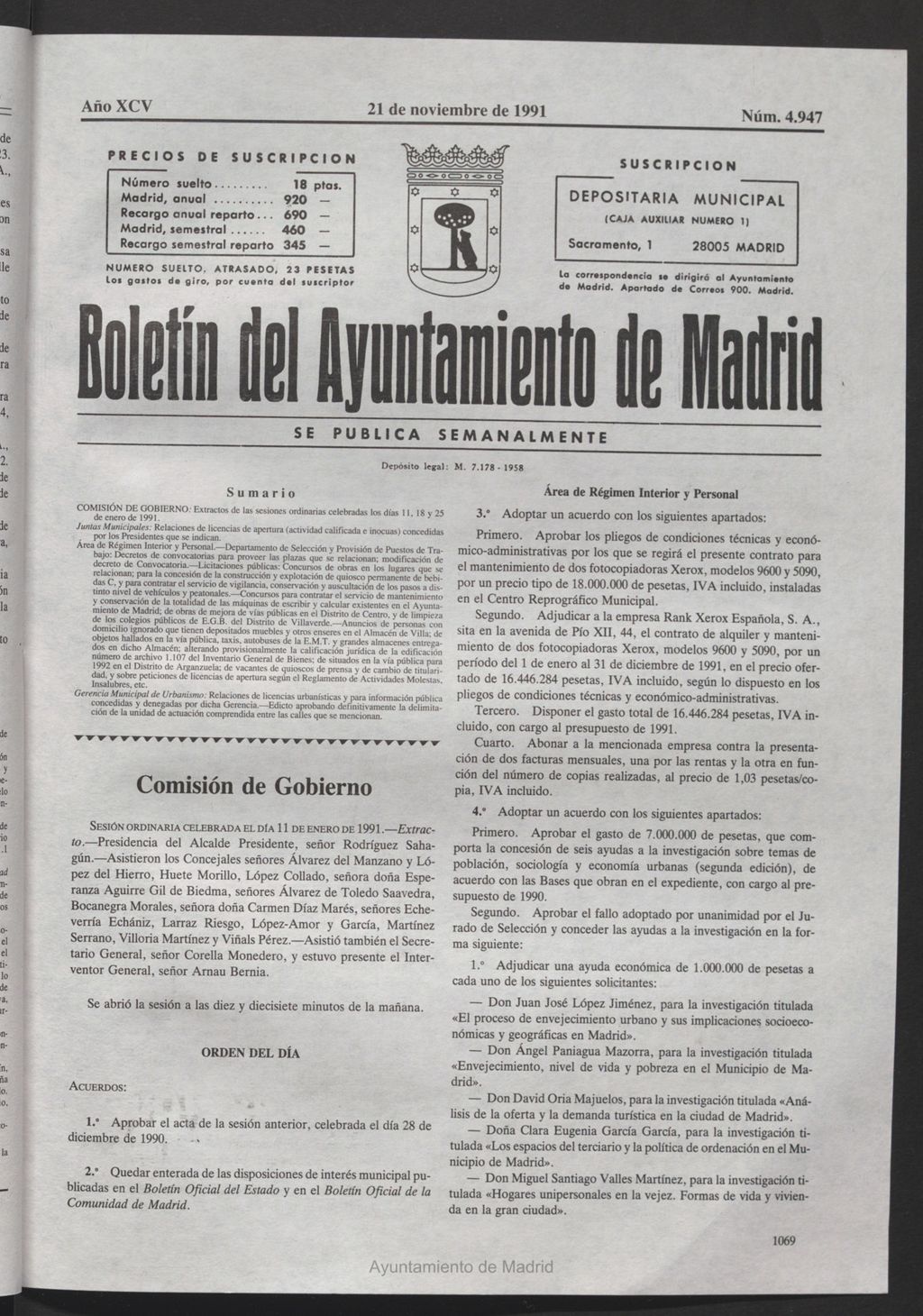 Miniatura de Boletín del Ayuntamiento de Madrid del 21 de noviembre de 1991