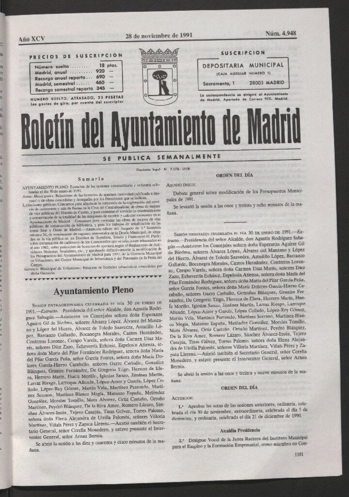 Miniatura de Boletín del Ayuntamiento de Madrid del 28 de noviembre de 1991