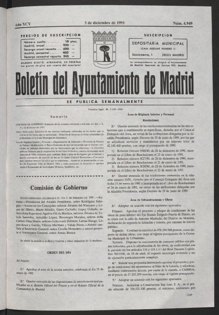 Miniatura de Boletín del Ayuntamiento de Madrid del 5 de diciembre de 1991
