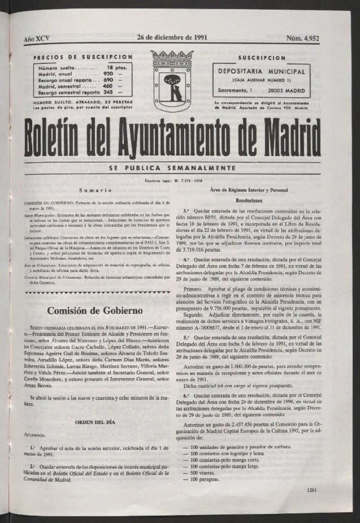 Miniatura de Boletín del Ayuntamiento de Madrid del 26 de diciembre de 1991